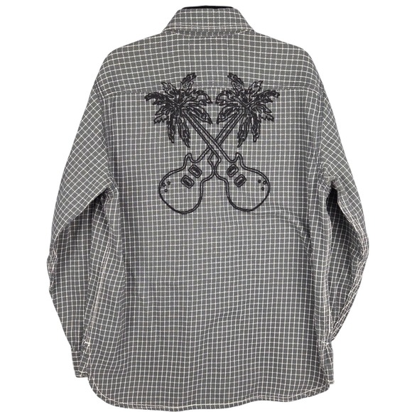 Tommy Bahama Mens Button Down Shirt Gray/Green Large Embroider Guitar - Stain - Picture 4 of 16